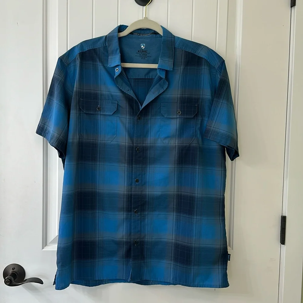 Kuhl Blue Casual Button Down Shirt with Plaid Pattern - Picture 1 of 8